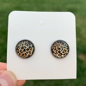 CLIP ON Homemade Leopard Print Stud  Earrings